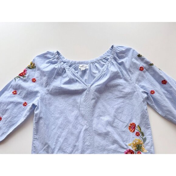 VELVET GRAHAM & SPENCER Arabelle Chambray Embroidered Peasant Blouse, Size M - Picture 8 of 16